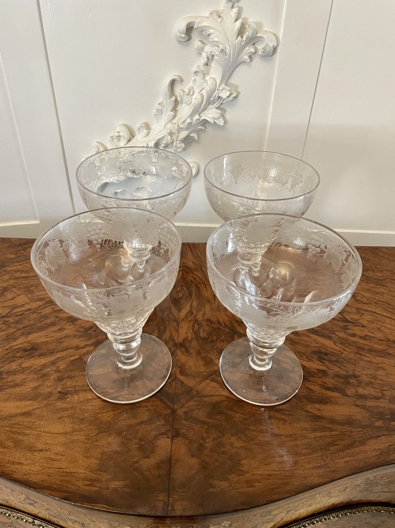 Unusual Large Set of 4 Antique Victorian Quality Engraved Glasses - Image 8
